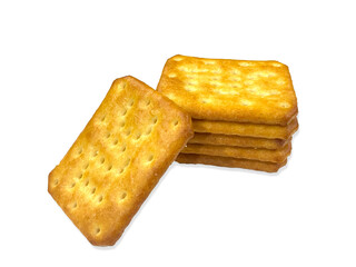Golden Stack of crispy biscuits isolated on the white background