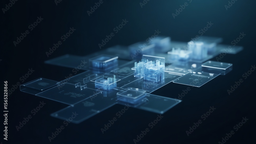 Poster transparent digital network technology interface design with geometric shapes