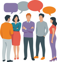 Obraz premium Group Discussion Diverse People Communicating with Colorful Speech Bubbles in a Meeting Illustration