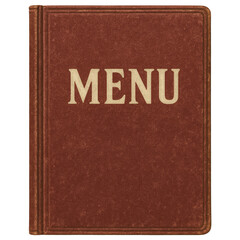 Vintage Restaurant Menu Book Cover Design Red Leather Textured Background with Classic Typography