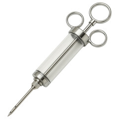 Large glass medical syringe with metal accents isolated transparent background a sterile clean medical tool