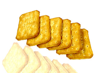 Group of golden crispy cookies isolated on the white background