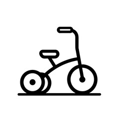 Minimalistic black-and-white line art illustration of a tricycle  
