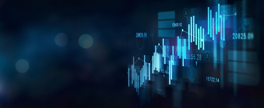 Financial graph with numbers. Stock market and fintech concept banner background with copyspace.