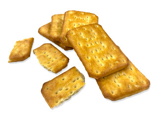 Golden crackers isolated on white background