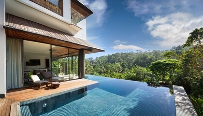 Obraz na płótnie Canvas modern house poolside jungle view luxury home