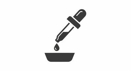 Illustration of a dropper dispensing a liquid substance into a small container or petri dish view