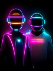 Neon figures, futuristic