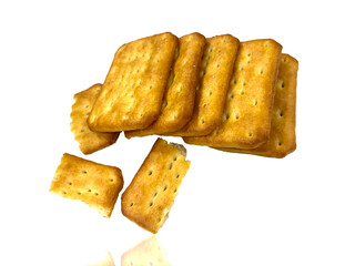  Crunchy golden cookies isolated on white background