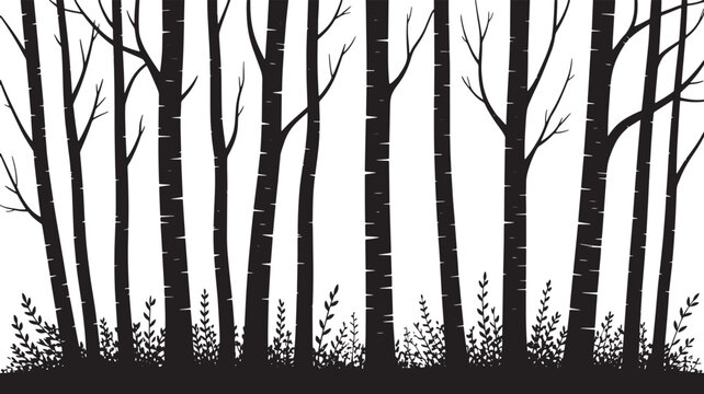 Birch Tree Silhouettes A Minimalist Design Featuring Slender Trees in a Cluster