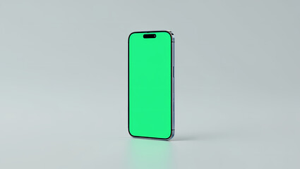 Ai generated image of silver smartphone with green screen, isolated on white background