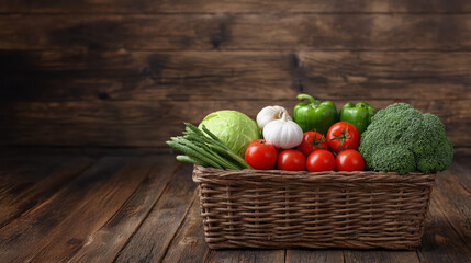 Eco-friendly farm to table produce basket enhancing sustainability and governance in local food business rustic wooden environment