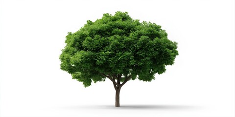 Lush green tree against white background