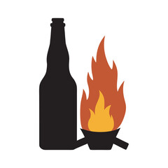 Campfire With Beer Bottle Beside Silhouette