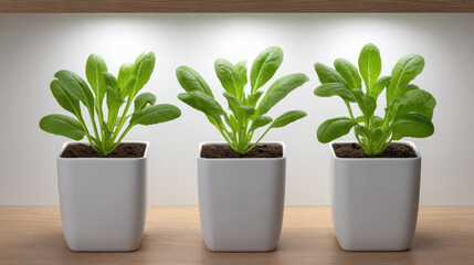 Obraz premium Sustainable hydroponic lettuce cultivation under led lights urban environment eco-friendly business practices