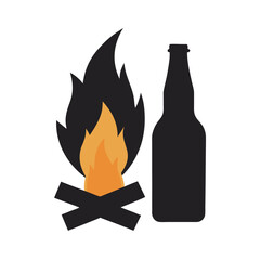 Camping Scene With Beer Bottle Illustration