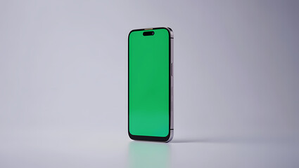Ai generated image of silver smartphone with a green screen, isolated on white background