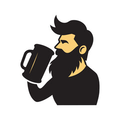 Bearded Man Holding Beer Mug Silhouette