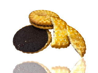 Delicious Golden chocolate cookies isolated on the white background looking so yummy