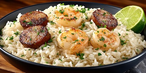 Shrimp and Sausage over Rice