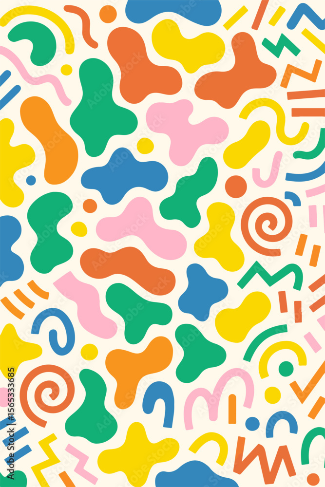 Poster colorful abstract pattern with organic shapes and geometric elements playful and vibrant design for 