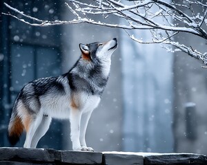 Majestic wolf in winter wonderland