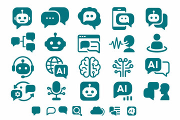 Collection of Artificial Intelligence and Chatbot Icons Representing Technology Communication and Automation in a Clean and Modern Style