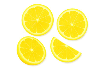 Obraz premium Four slices of lemon, whole, half and wedges, lying on a transparent background, ideal for food and beverage advertising