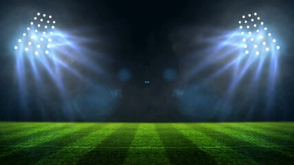 stadium Moving lights, animated flash with people fans. 3d render illustration cloudy sunset - Powered by Adobe