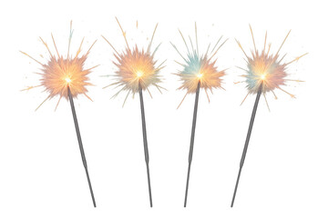 Obraz premium Multicolored burning sparklers against transparent backdrop, illuminating celebratory graphics