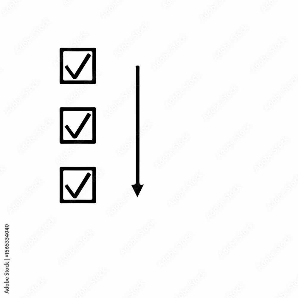 Poster checklist with arrow icon symbolizing task completion and workflow progression representing producti