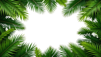 Tropical Palm Leaves Frame with White Transparent Space,PNG