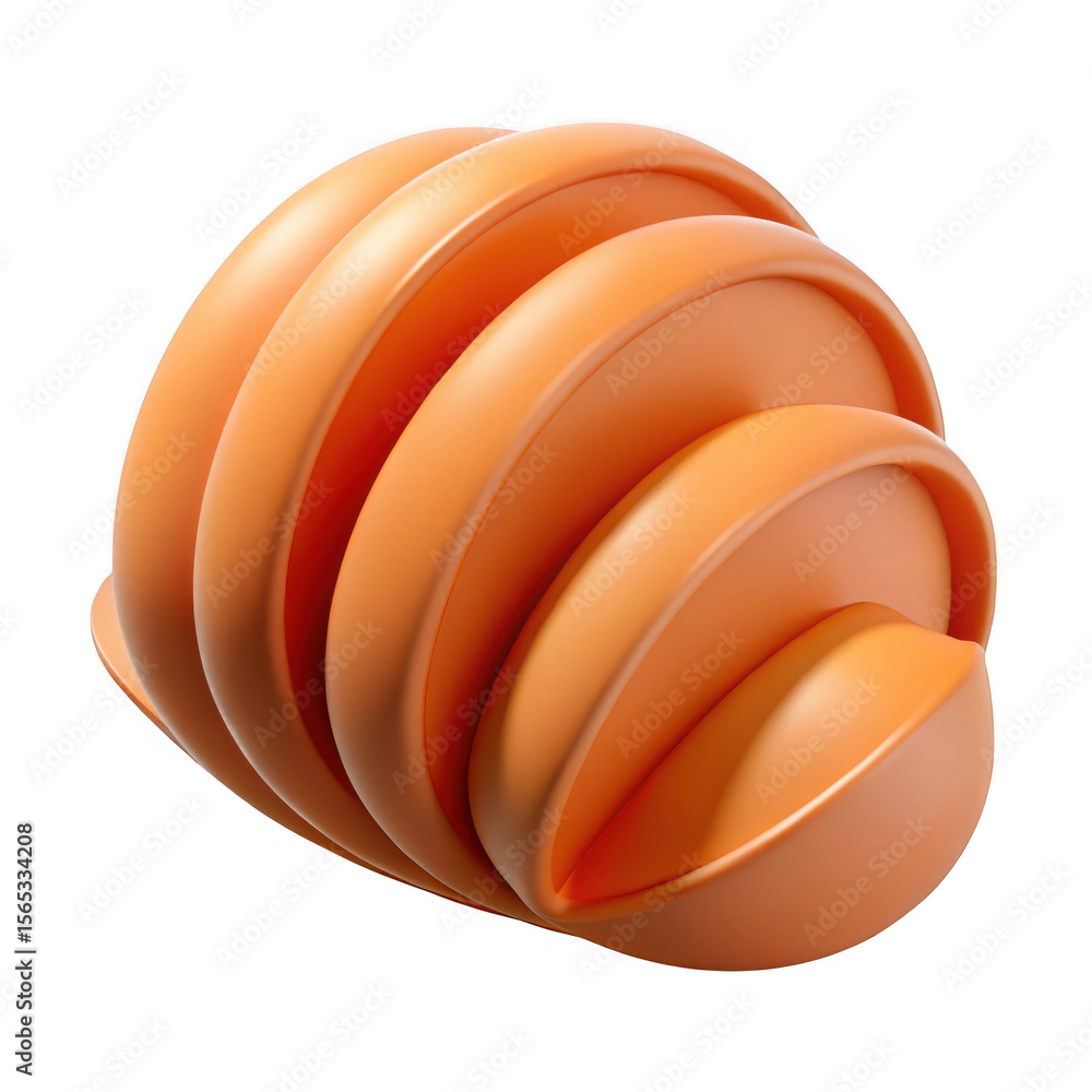 Poster abstract orange geometric shape with curving layers on transparent background