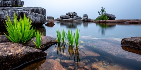 Clear Water, Rocks, and Plants