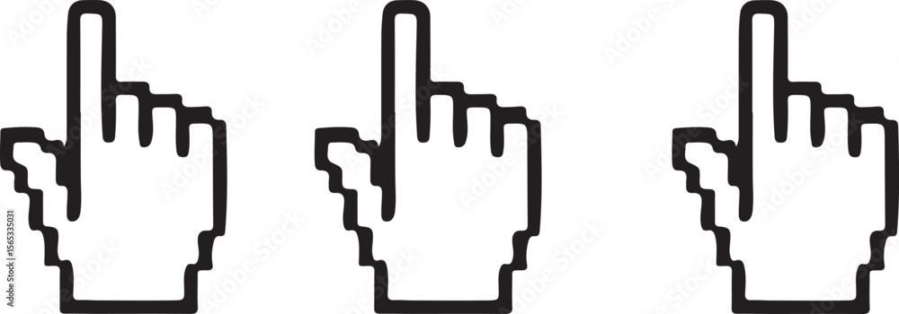 Poster pixel cursor icon, simple retro mouse pointer in black and white, editable digital vector for app ui