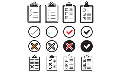 Checklist and Tick Cross Icon Set