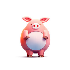 3D cute character of a pink piggy standing. For farm animal concepts, children's concepts, celebrations, and prints. Vector illustration.