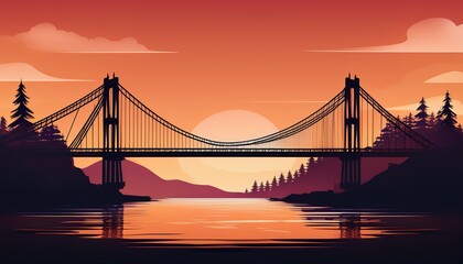 Fototapeta premium suspension bridge silhouette dramatic illustration
