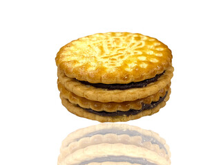 Two golden chocolate biscuits beautifully isolated on the white background