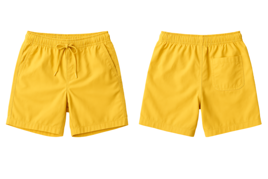 Bright yellow Men's or Women's Elastic Waistband Shorts with Drawstring and Pockets, Perfect for Beach, Sport, or Leisure