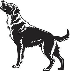 vector illustration of a black dog, Black and white dog sitting in vector illustration style on white background