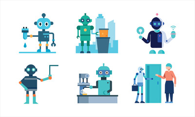 AI Robot Presentation and Learning Assistant Scenes – 6 Education, Training, and Corporate Teaching Vectors