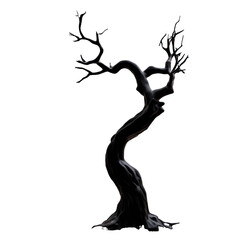 Fototapeta premium Dead tree silhouette isolated on white, transparent. Dry tree trunk and branches, draught, arid climate concept