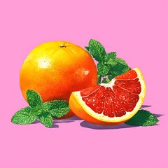 Vibrant citrus fruits with mint