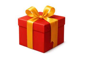 Obraz premium Realistic red gift box adorned with shimmering golden ribbon, symbolizing festive moments and memorable celebrations