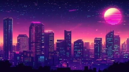 Fototapeta premium Neon cityscape at twilight.