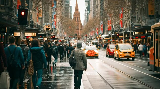 a man walking on a busy Australian street

