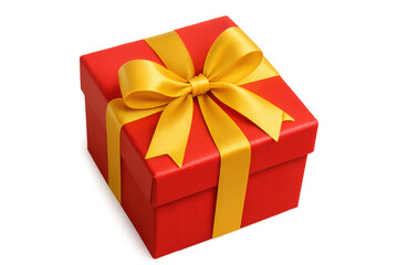 Fototapeta premium Red gift box wrapped with a gold ribbon and bow on a transparent background, perfect for celebrations, holidays, or special occasions