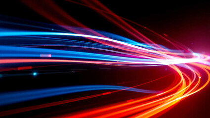 Abstract Light Trails in Red and Blue on Dark Background &ndash; Motion, Energy, and Futuristic Technology Concept
