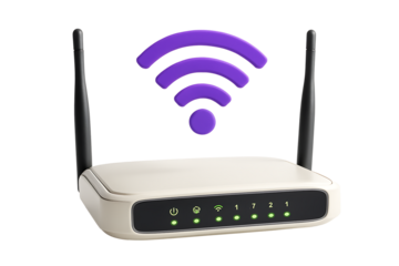 Modern Wireless Wi-Fi Router with Signal Icon and Dual Antennas on Black Background